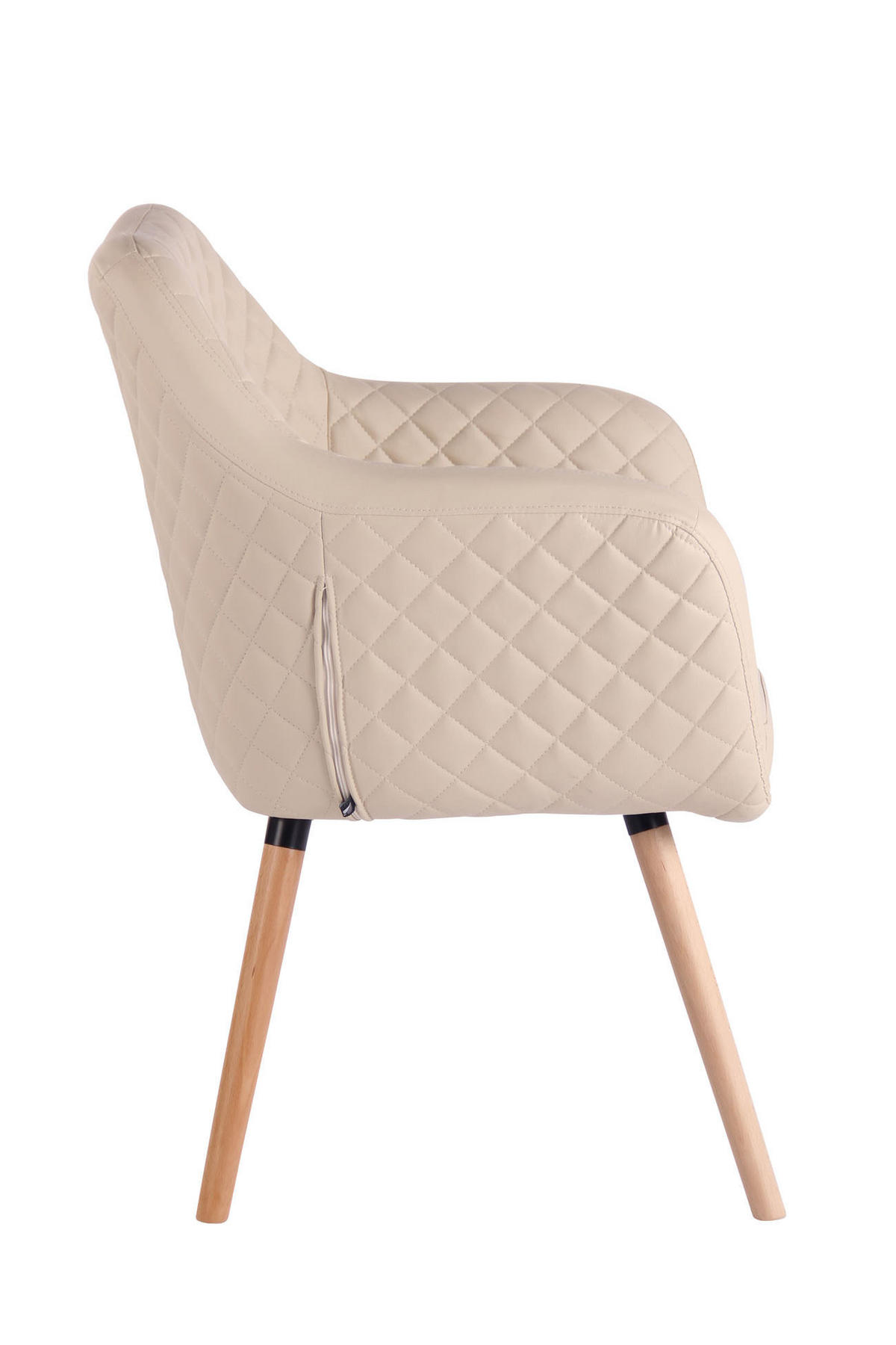 ARMLEHNENSTUHL Lederlook Creme - Eukalyptusholzfarben/Creme, Holz/Textil (63/84/61cm) - CLP