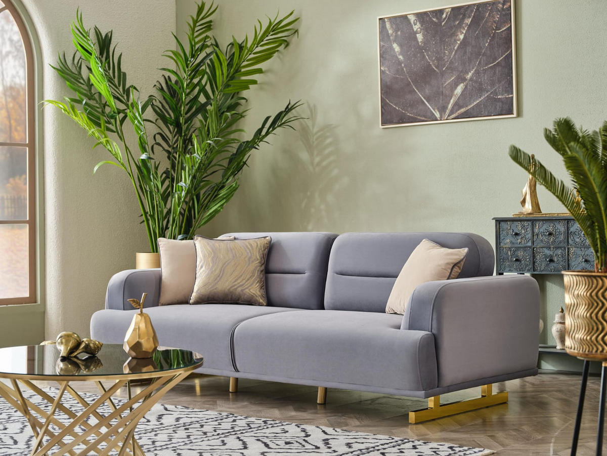 3 Sitzer SOFA Aurelia Samt Grau - Grau, Textil/Metall (230/85/105cm) - Villa Möbel
