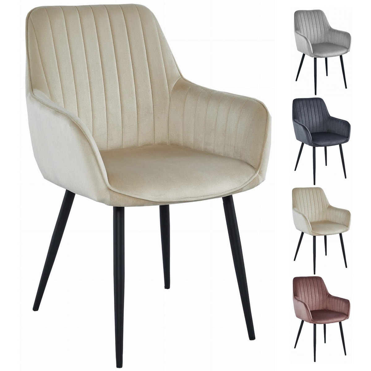 STUHL OSILO 2-er Set, Beige, Schwarz, Schwarze metallische Beine - Beige, Textil/Metall (55/84/46cm) - Komodee
