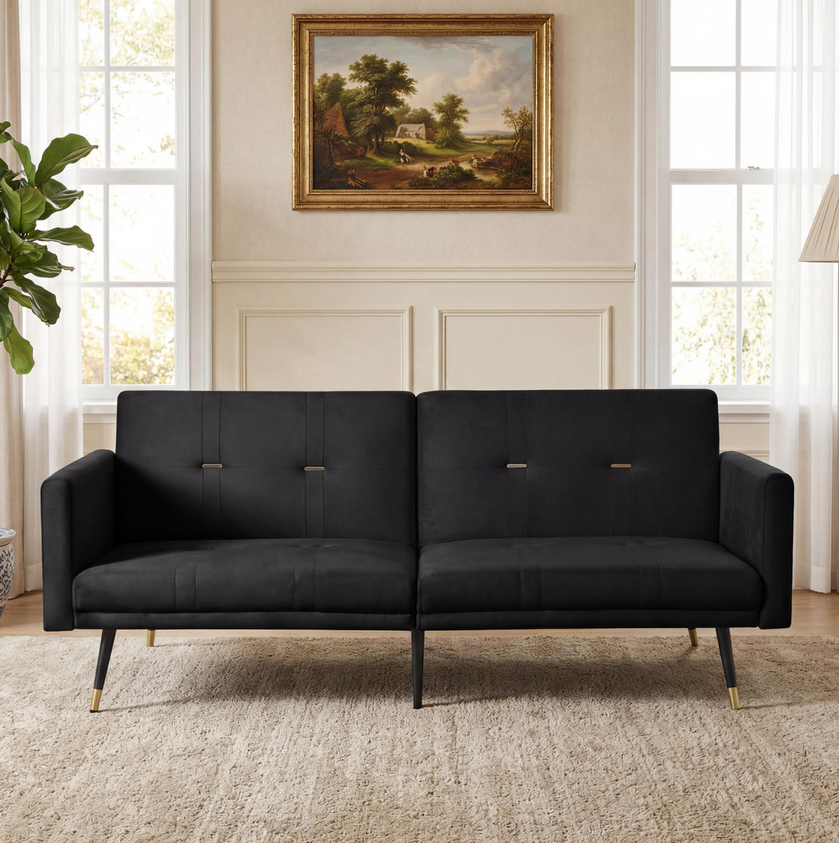 SCHLAFSOFA 2-Sitzer mit verstellbaren Rückenlehnen Samt Black - Schwarz, Holzwerkstoff (164/70/89cm) - Meubliv
