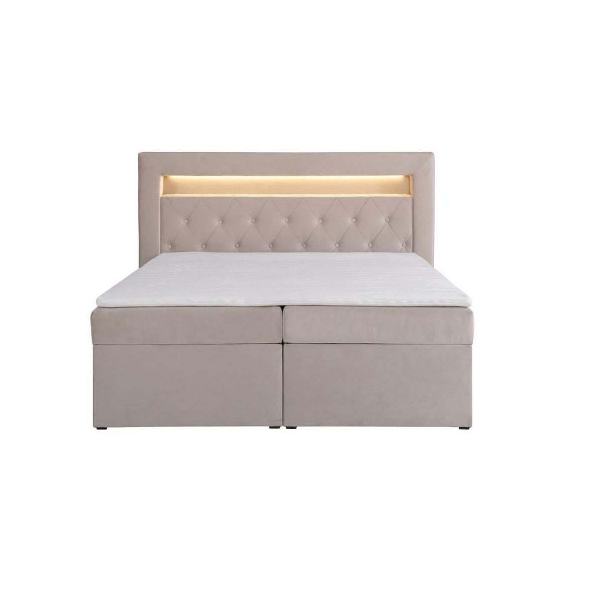 BOXBETT Lui Gold mit Bonnelmatratze, Topper, LED-Beleuchtung, 200x200, Beige - Beige, Holzwerkstoff/Kunststoff (200/200cm) - AN-Moebel 4u