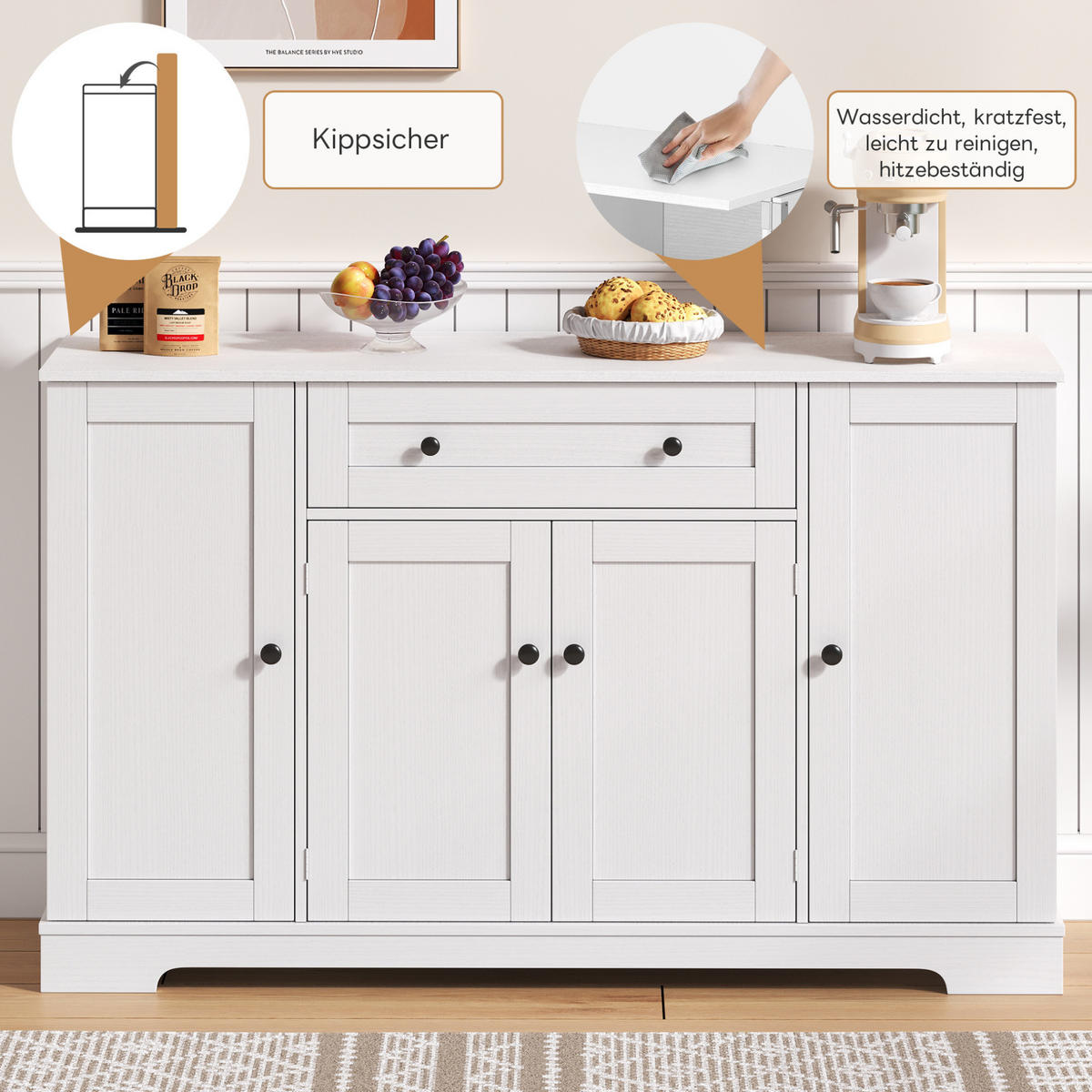 SIDEBOARD 138 cm Weiß aus MDF mit Schublade - Weiß, Holzwerkstoff (40/85/138cm) - OKMYHOME