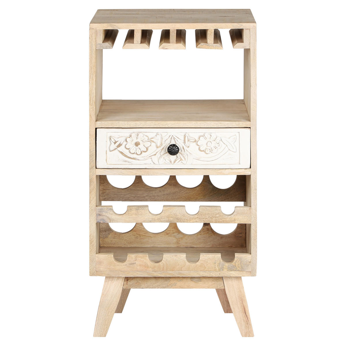 WEINSCHRANK 45x90x40 cm aus Holz mit Gläserhalterung und Schublade - Naturfarben, Holz (40/90/45cm) - WOMO-DESIGN