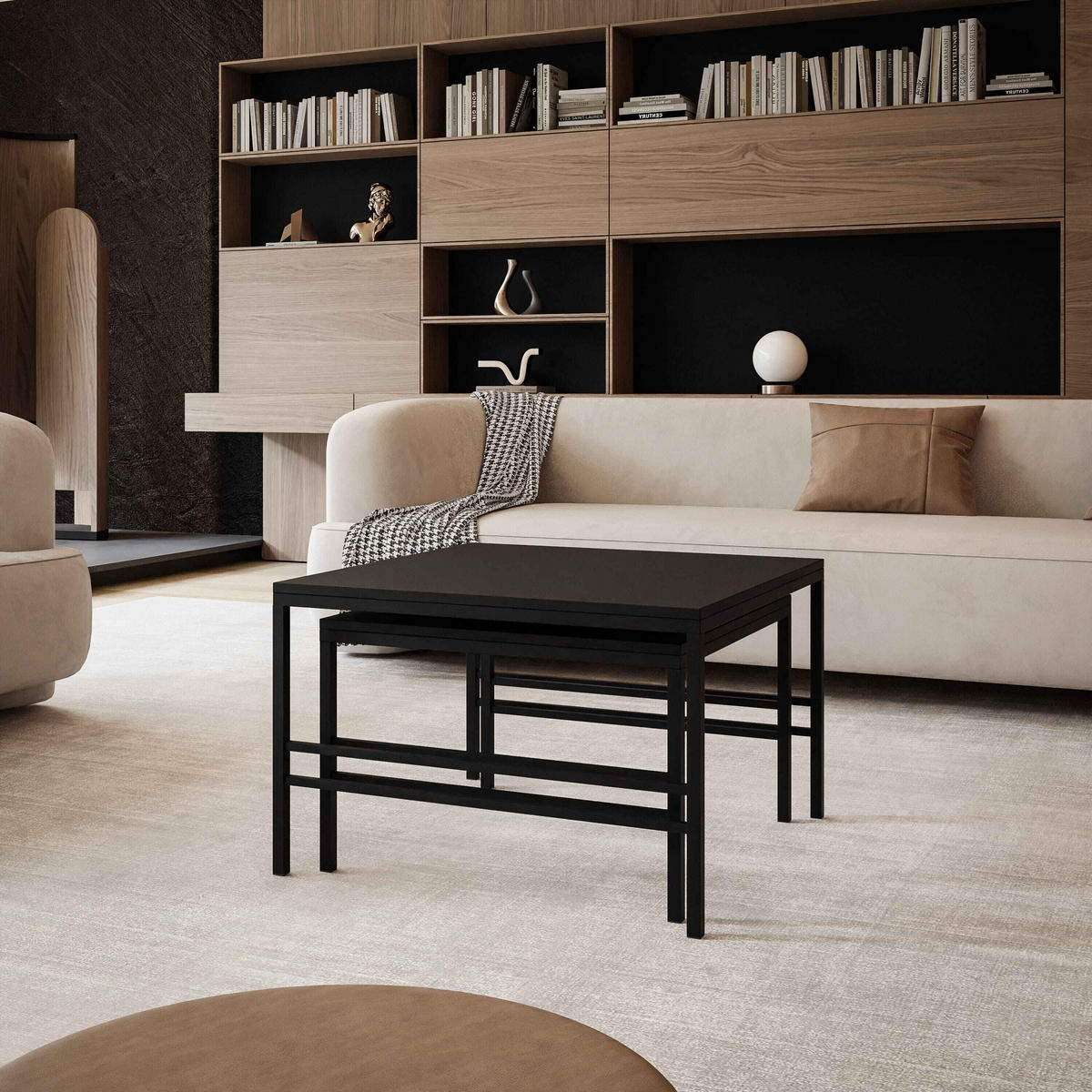 COUCHTISCH Schwarze matte Schwarze Rahmen - Schwarz, Holzwerkstoff (70/70/46cm) - Idohome