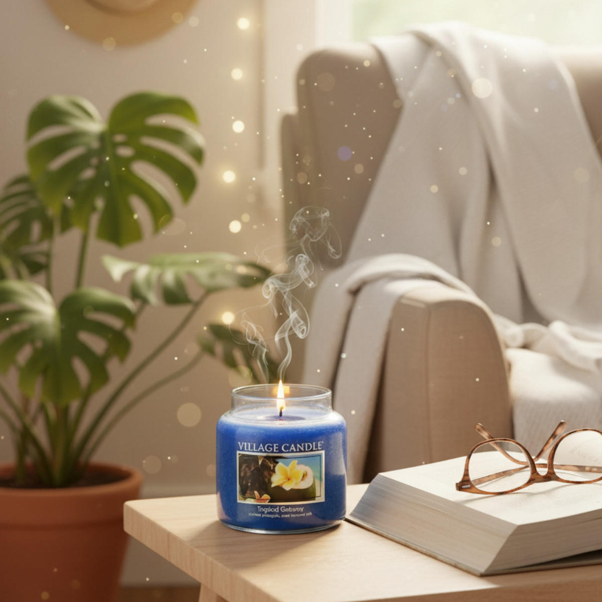 DUFTKERZE Tropical Getaway Blau 411g Glas, Aromakerze, Raumduftkerze, Duftglas, Wellnesskerze, Duftwachs, Wohndeko, Kokosduft, Tropenduft, Geschenkide - Blau, Glas/Paraffin (13cm) - Village Candle