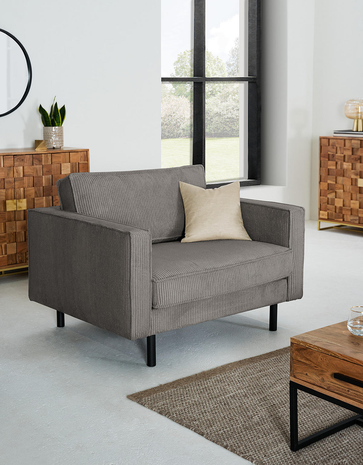 XL SESSEL - Schwarz/Grau, Textil/Metall (117/81/96cm) - home24