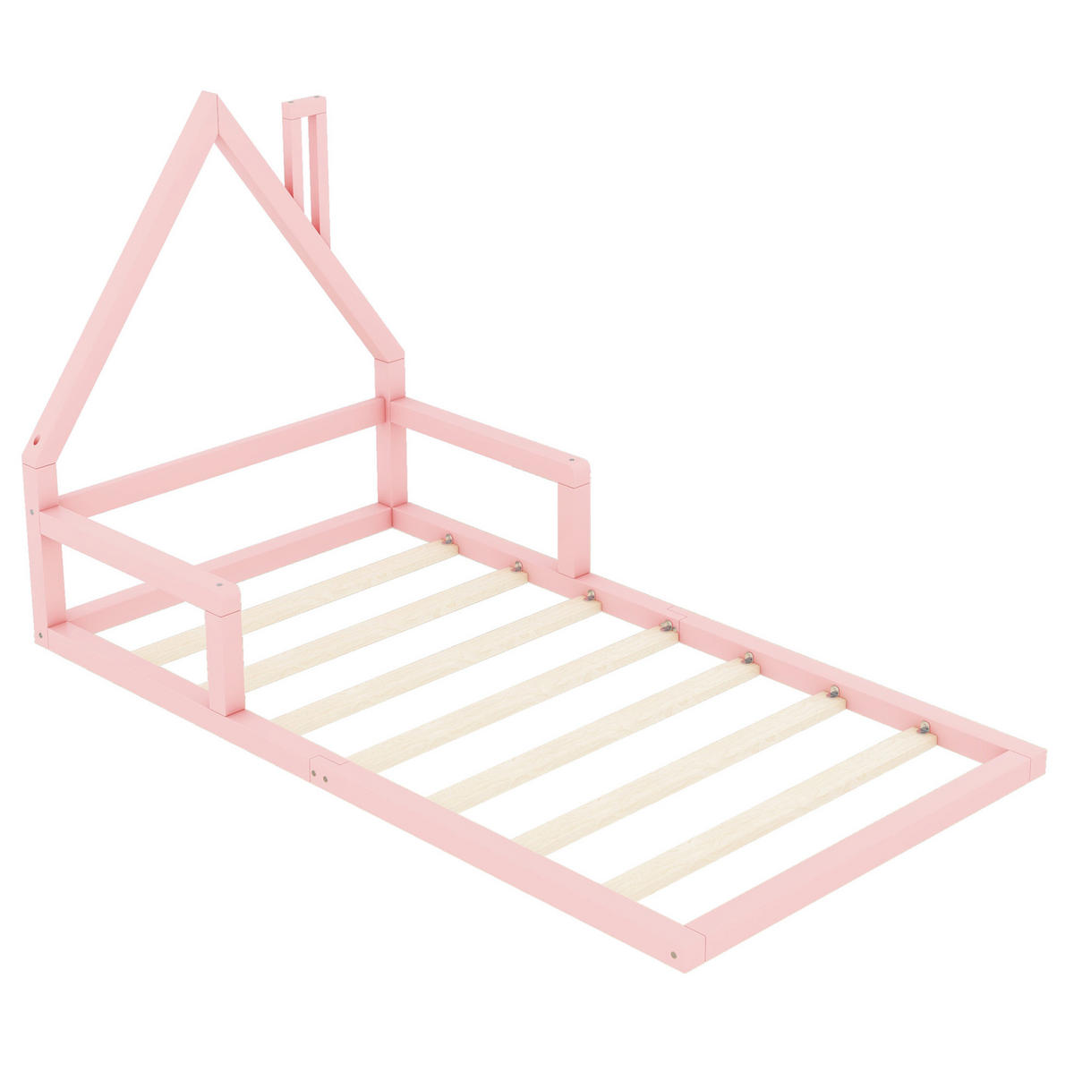 KINDERBETT aus Kiefernholz und MDF 90x200 cm Rosa in Hausform, pflegeleicht und stabil - Rosa, Holzwerkstoff (90/200cm) - Modfu