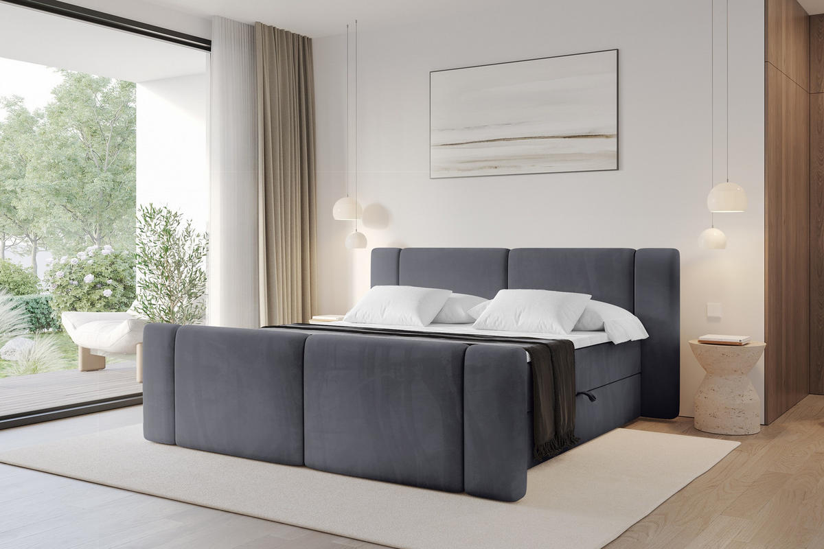 BOXBETT mit Matratze H3 - EVON Zanozek - 140x200 cm Dunkelgrau - Dunkelgrau, Holzwerkstoff (140/200cm) - ALTDECOR
