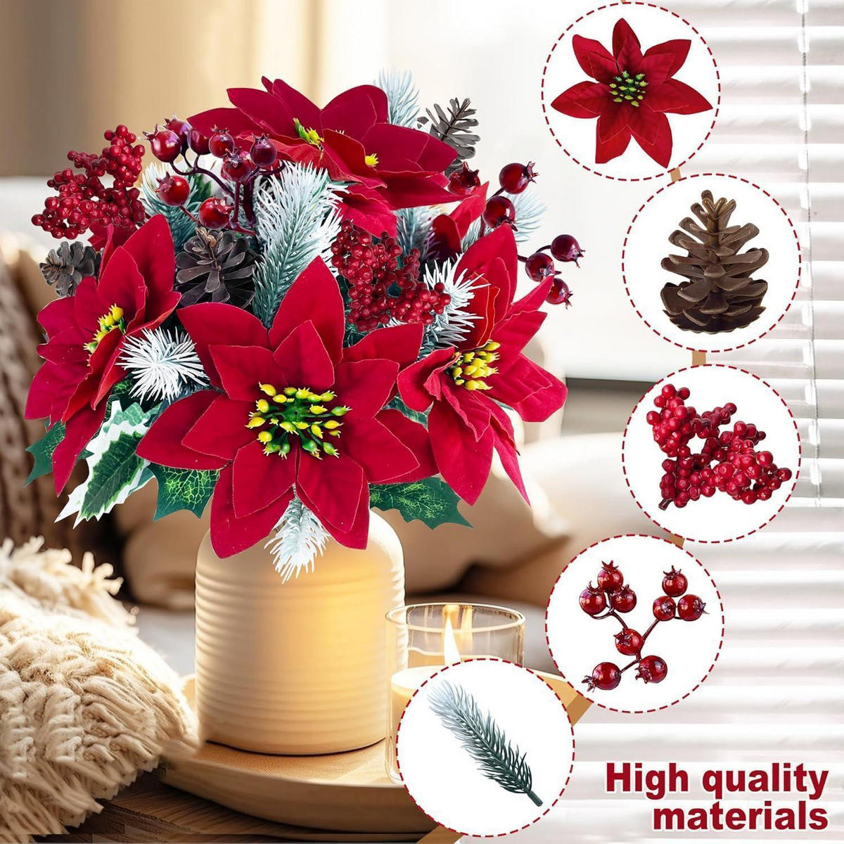 KÜNSTLICHE Weihnachtssterne 4-teiliges Set 31 cm - Rot, Textil (6cm)