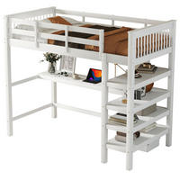 HOCHBETT 90/200 cm Weiß mit Schreibtisch und Ablagefächern - Weiß, Holzwerkstoff (90/200cm) - Flora Grace