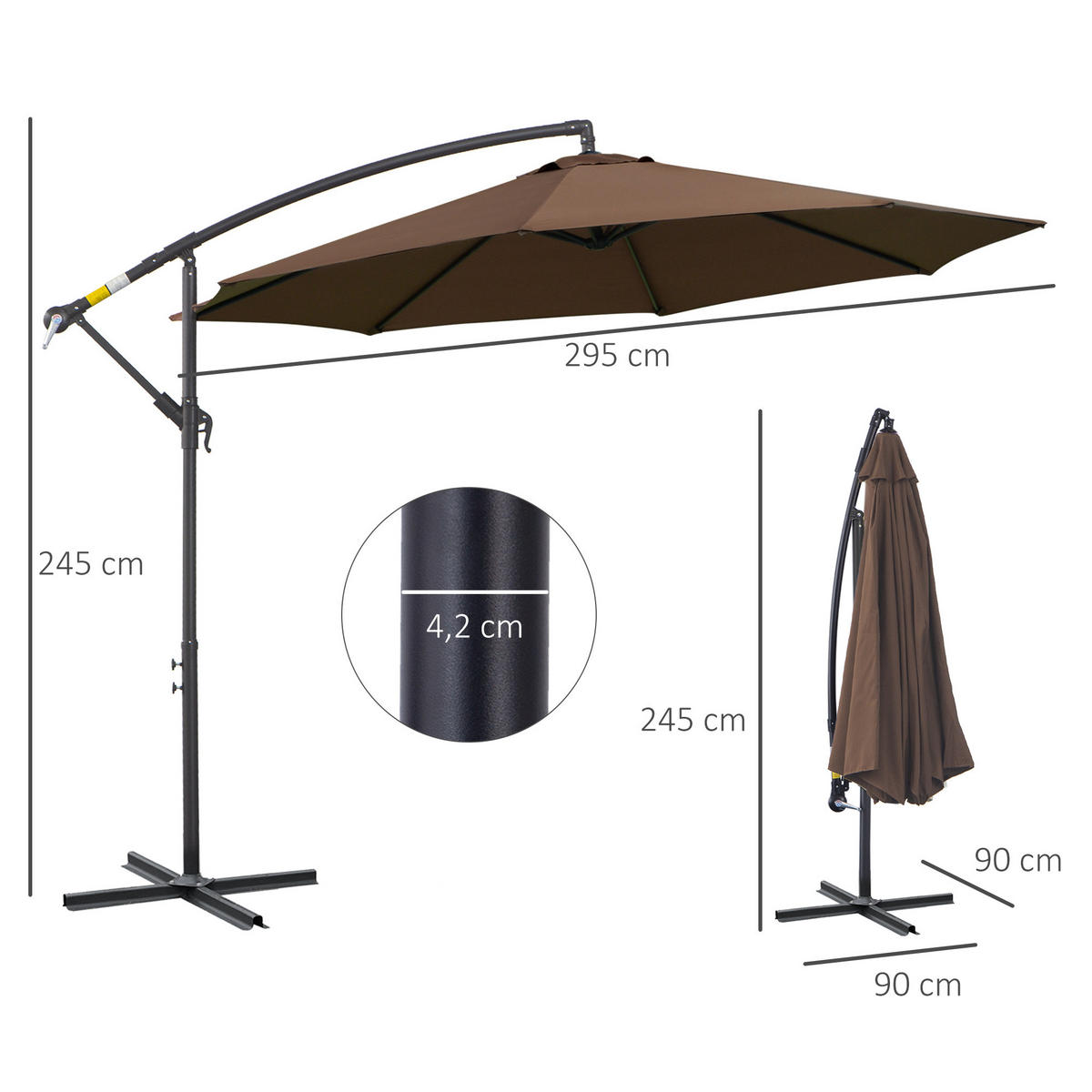 SONNENSCHIRM, Stahl, Polyester, Kaffee-Braun - Braun, Metall (295/295cm) - Outsunny