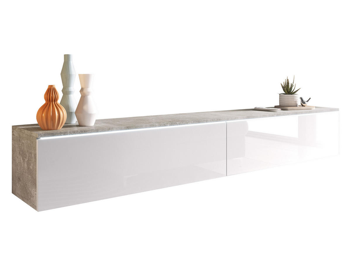 TV-LOWBOARD D180 mit weißer LED Beleuchtung - Weiß Hochglanz/Silberfarben, Holzwerkstoff/Kunststoff (180/30/33cm) - MIRJAN24