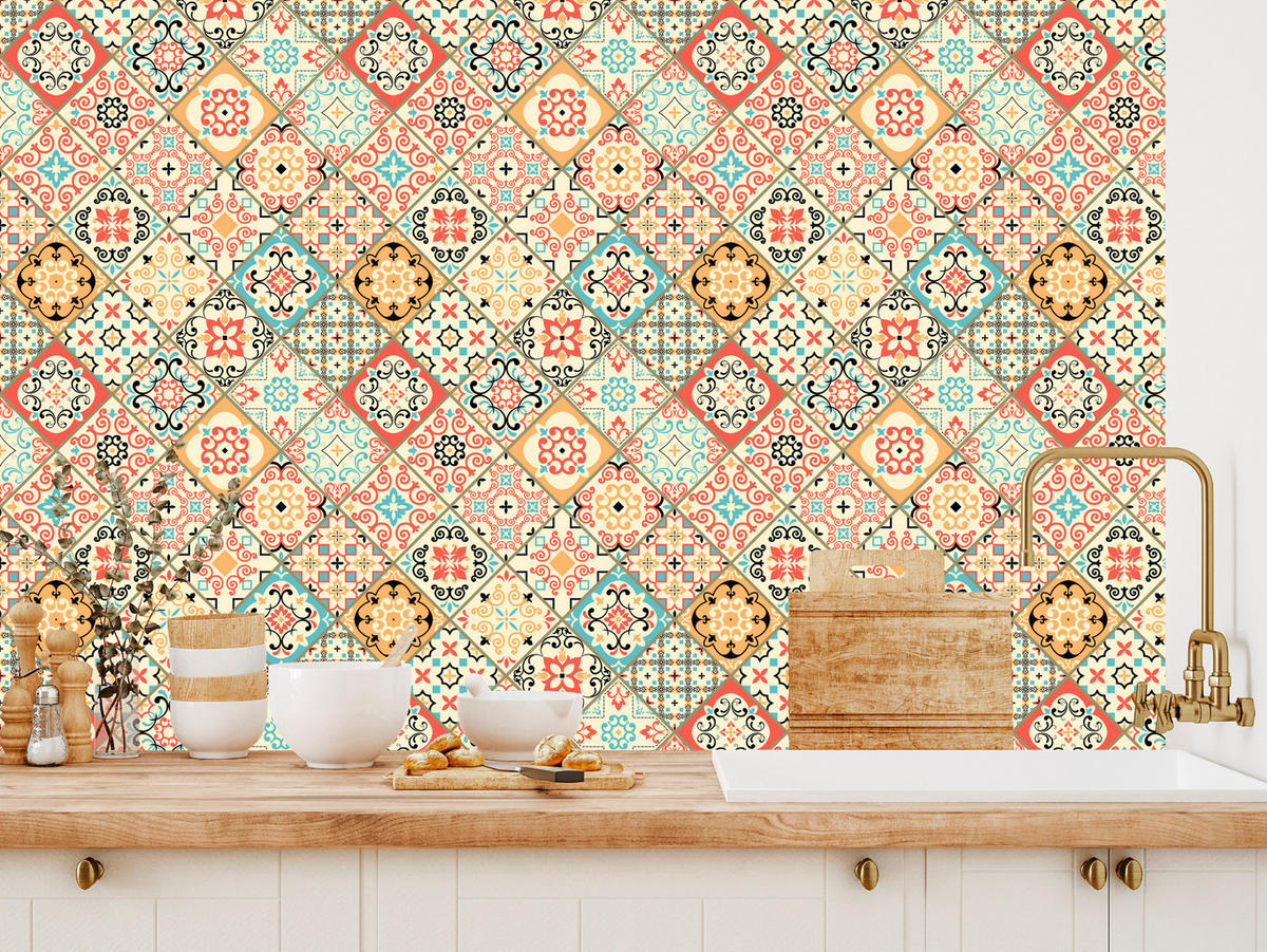 VLIESTAPETE Orientalische Fliesenmosaik-Optik – Bunt – 50x1000 cm - Multicolor, Papier (50/1000cm) - Muralo
