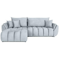 ECKSOFA Iris mit Schlaffunktion und Bettkasten, links oder rechts montierbar – Hellgrau Samt 280/184/85 cm - Hellgrau/Schwarz, Kunststoff/Textil (280/184cm) - WFL GROUP