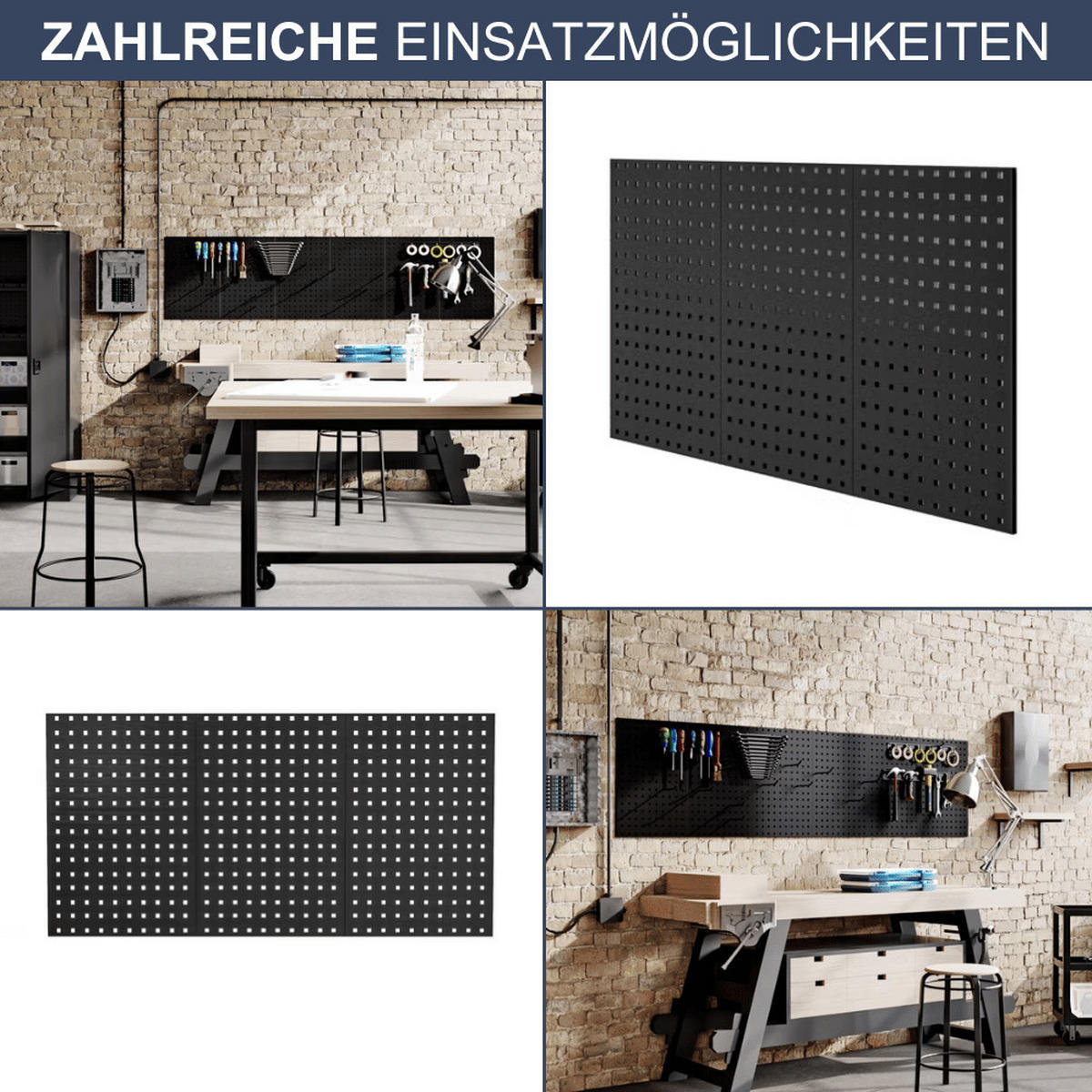 WERKZEUGWAND Metall Lochwand RUBI 60x120x1cm Schwarz - Schwarz, Metall (120/60/1cm) - DELUKE