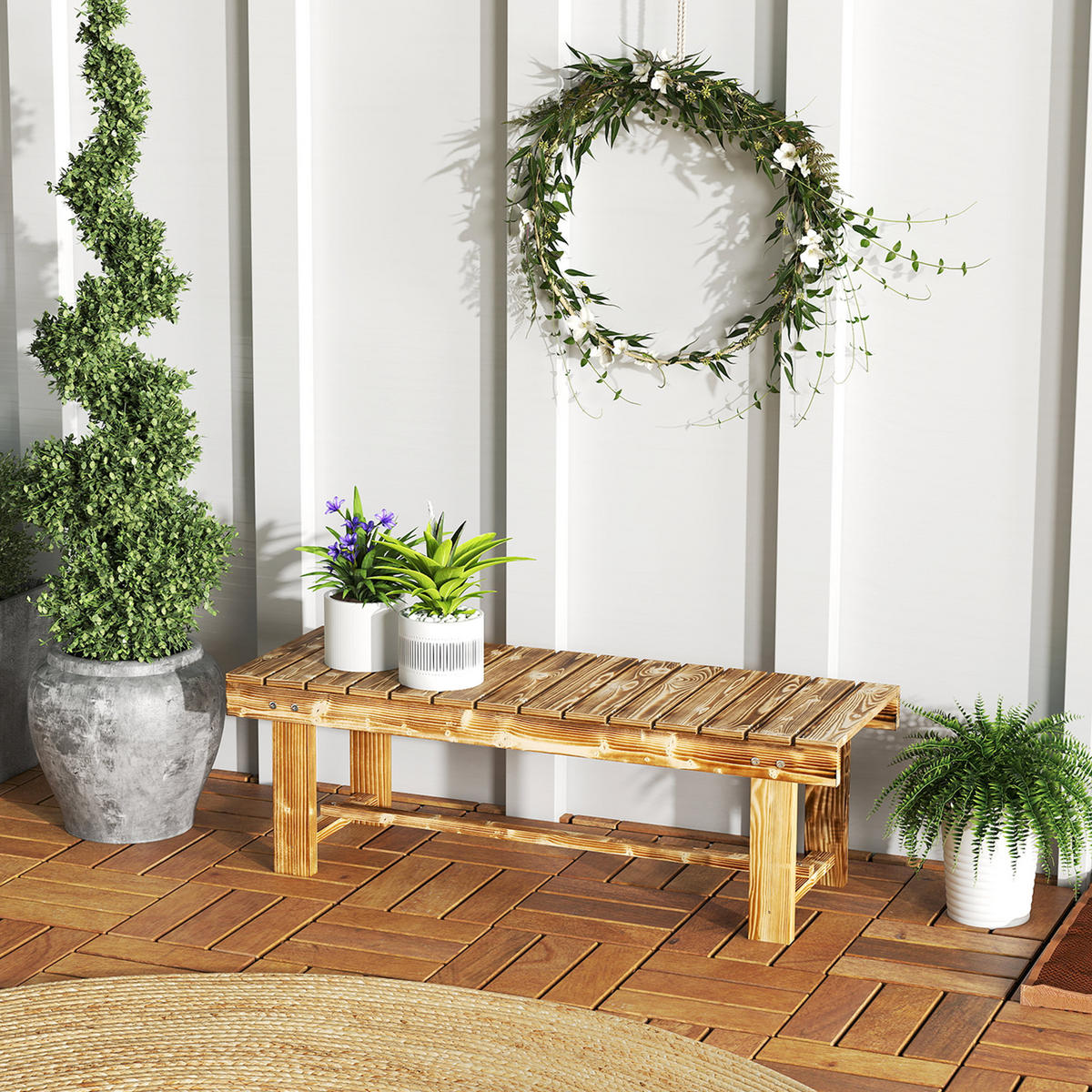 GARTENBANK,2-SITZER rustikal,dunkelbraun - Beige, Holz (110/35/38cm) - Vallsero