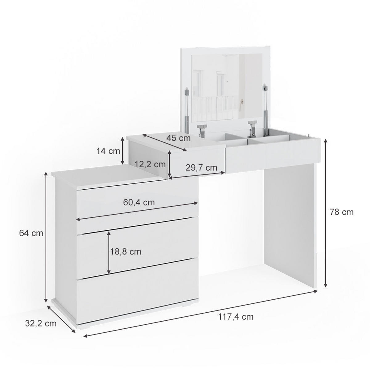 SCHMINKTISCH Lotos Weiß 117.4 cm - Weiß, Holzwerkstoff (117.4/78/45cm) - Vicco