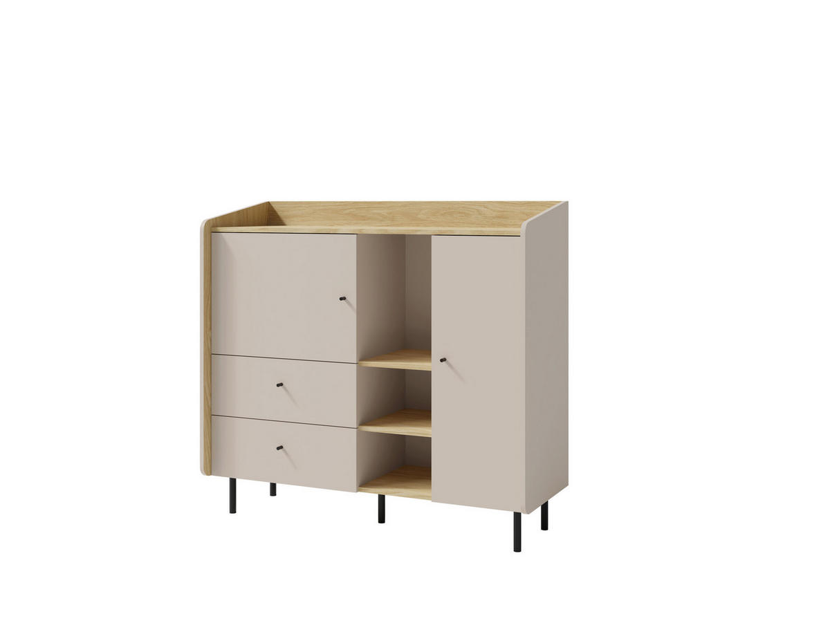 KOMMODE VETTA 125/115/42cm mit 2 Schubladen 2 Türen Beige - Beige, Holzwerkstoff (125/115/42cm) - MASSENO