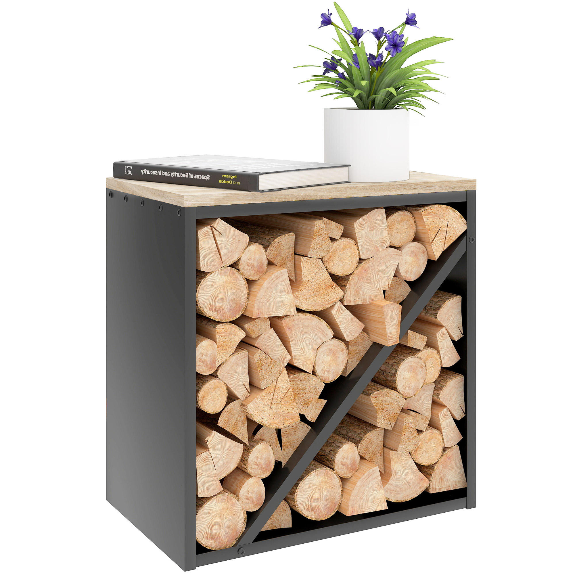 KAMINHOLZREGAL DE-10193 2-in-1 mit Trenner, 100 kg Schwarz - Schwarz, Metall (36/60/58cm) - ComfortXL