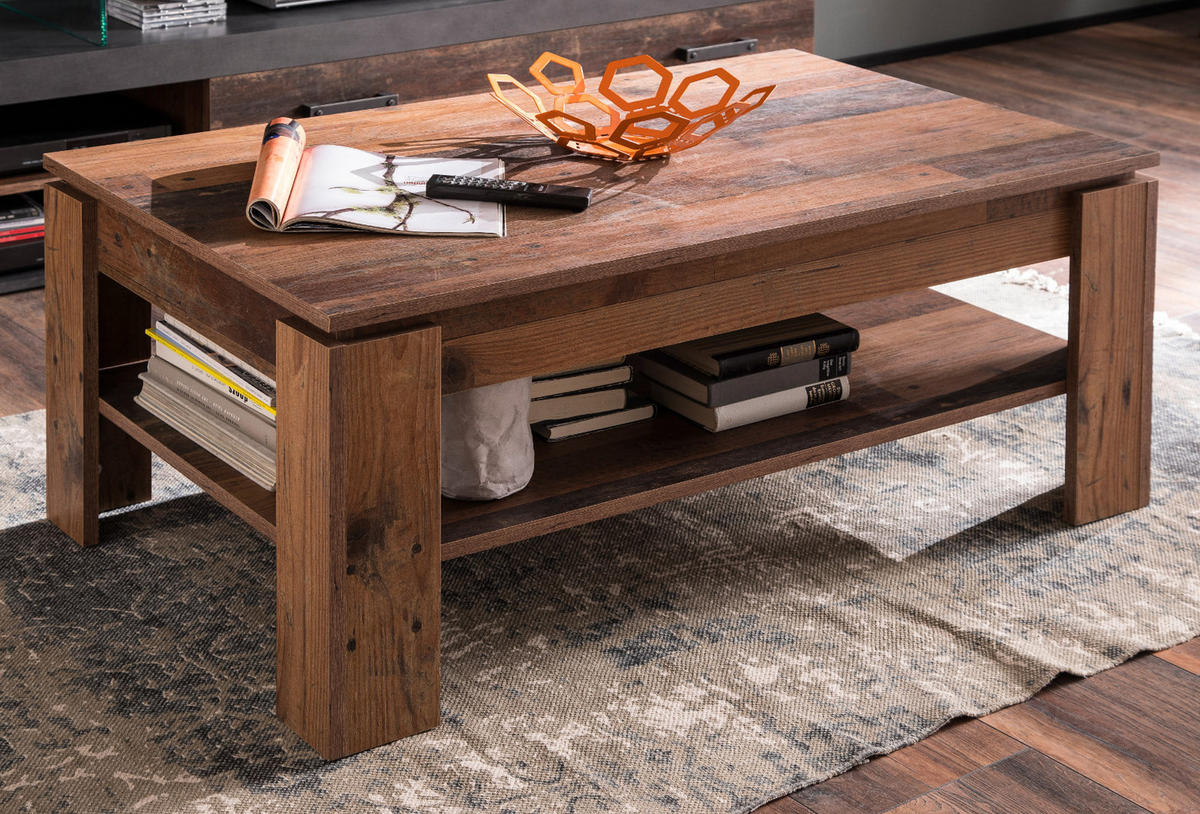 COUCHTISCH Used Wood Altholz 110 x 65 cm, Wohnzimmer Tisch mit Ablage - Braun/Grau, Holzwerkstoff (65/110/47cm) - Top.Furn