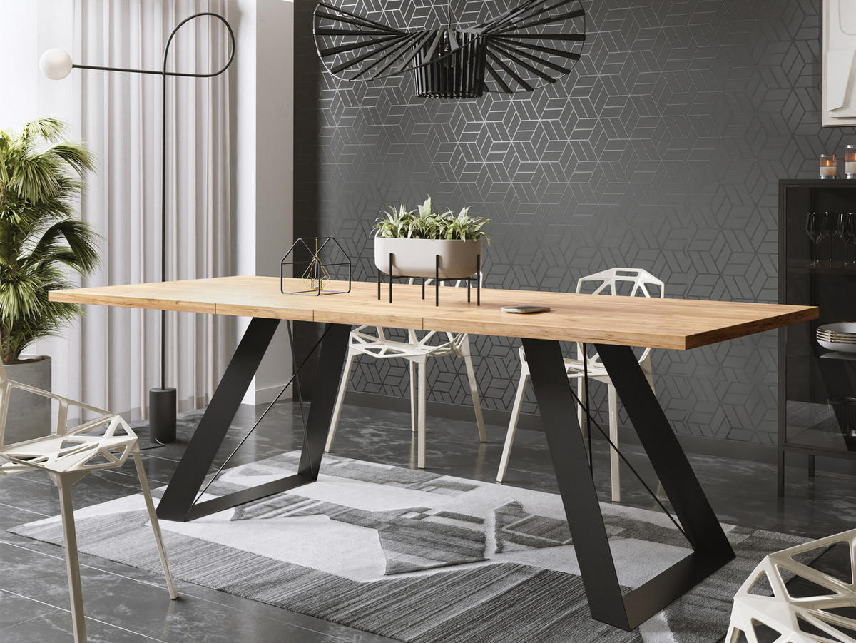 ESSTISCH Colter rechteckig ausziehbar, Craft Eiche 160-260/80/76 cm - Eiche Wotan/Schwarz, Holzwerkstoff/Metall (160/90/76cm) - WFL GROUP