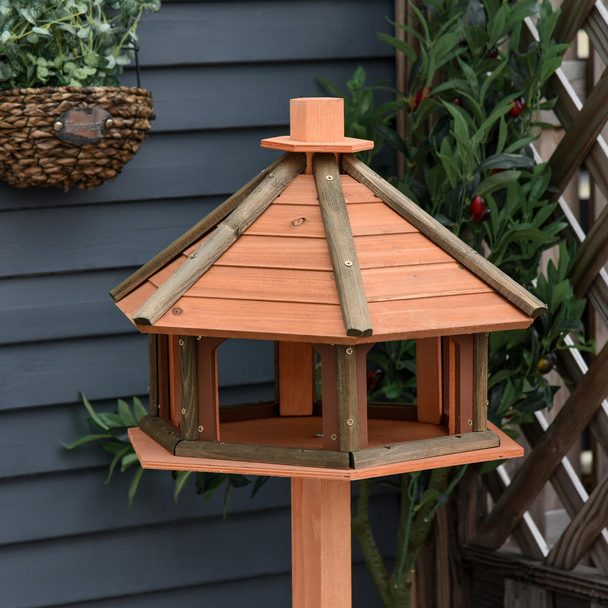 VOGELHAUS DE-10712 mit Ständer & wetterfestem Dach Natur - Naturfarben, Holzwerkstoff (52/130/52cm) - ComfortXL