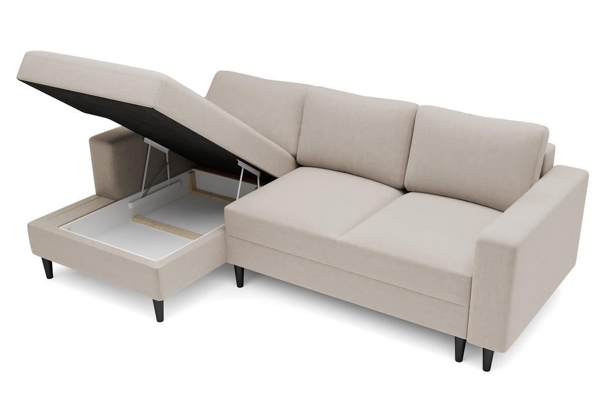 ECKSOFA Nalika Beige Velours - Beige/Schwarz, Holz/Textil (230/143cm) - Selsey