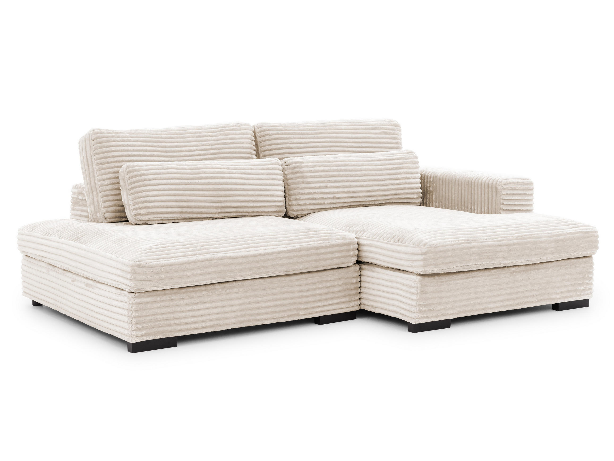 ECKSOFA Wolke mit tiefer Sitzfläche, Schlaffunktion und praktischem Bettkasten aus weichem Creme Cordstoff - Creme/Schwarz, Holz/Kunststoff (225/162cm) - S-Style