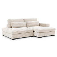 ECKSOFA Wolke mit tiefer Sitzfläche, Schlaffunktion und praktischem Bettkasten aus weichem Creme Cordstoff - Creme/Schwarz, Holz/Kunststoff (225/162cm) - S-Style
