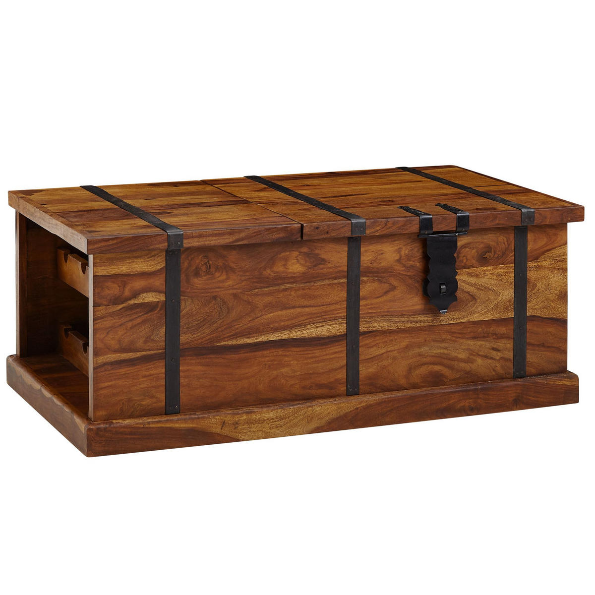 COUCHTISCH Massivholz mit integriertem Weinregal und Stauraum 100x60x40cm - Braun, Holz (100/40/60cm) - KADIMA DESIGN