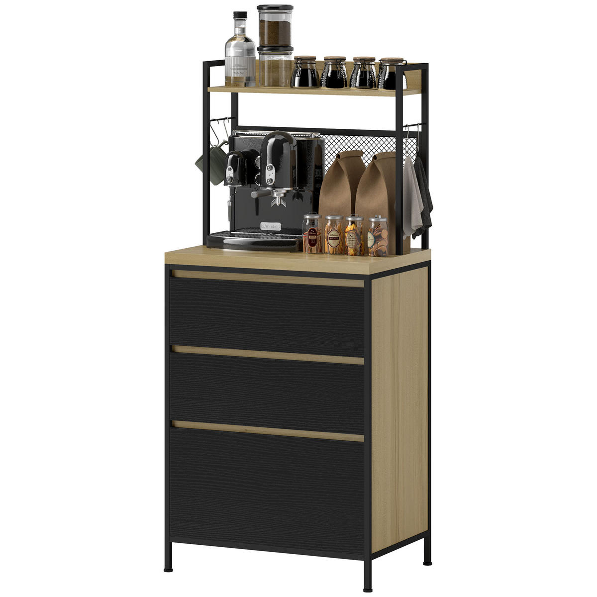 HIGHBOARD DE-11156 Industrie-Design, 3 Schubladen Naturholz/Schwarz - Naturfarben, Holzwerkstoff (40/132/60cm) - ComfortXL