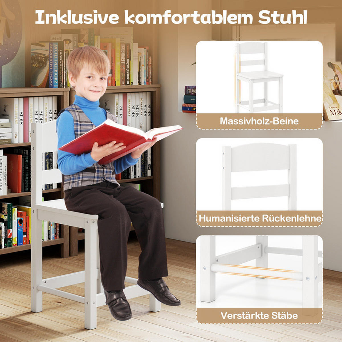 KINDERSCHREIBTISCH-SET mit Stauraum weiß(2-tlg) - Weiß, Holzwerkstoff (90/81/45cm) - COSTWAY