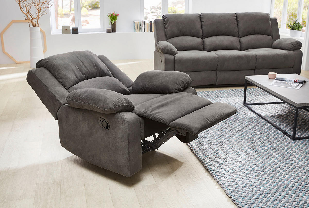 RELAX-FERNSEHSESSEL Federkern, Liegefunktion verstellbar durch halbautomatische Relaxfunktion B97/T87/H97 cm, Mikrofaser Vintage Anthrazit / 15129 - Anthrazit/Schwarz, Textil (97/97/87cm) - luma-home