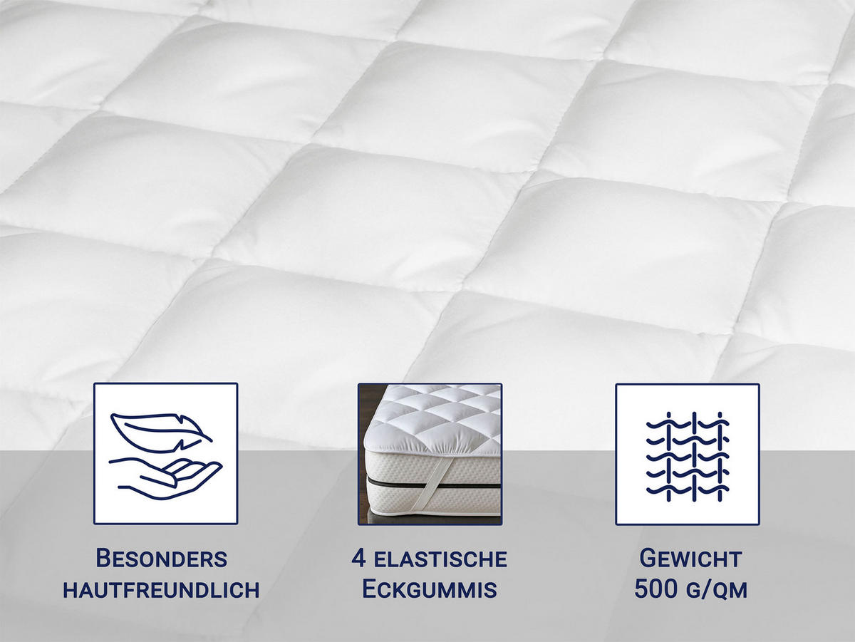 MATRATZENAUFLAGE, 90x200 cm, 100% Polyester, Weiß - Weiß, Textil (90/200cm) - Zollner