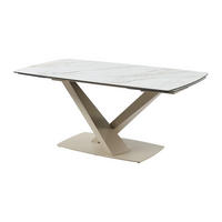 ESSTISCH ausziehbar - 6 bis 10 Personen - Sicherheitsglas, Keramik & Metall - Marmor-Optik Weiß & Beige - MALATA - Beige, Keramik (90/260/76cm) - Vente-Unique