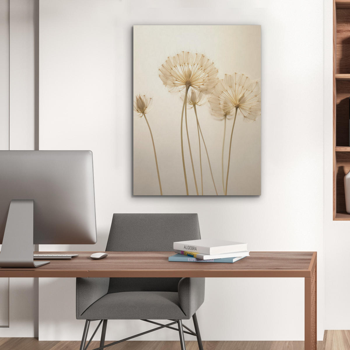AKUSTIKPANEEL Sonnenlicht - Löwenzahn - Botanisch - Blumen 60x80 cm - Creme, Textil (60/0.9/80cm) - MuchoWow
