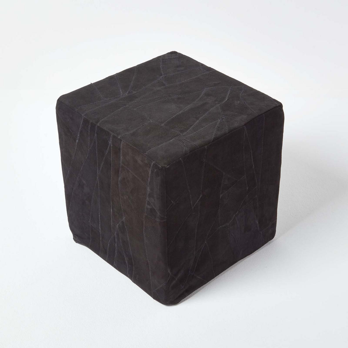 PATCHWORK-HOCKER Leder schwarz, Sitzwürfel 36/36/38 cm - Schwarz, Leder (36/38/36cm) - Homescapes