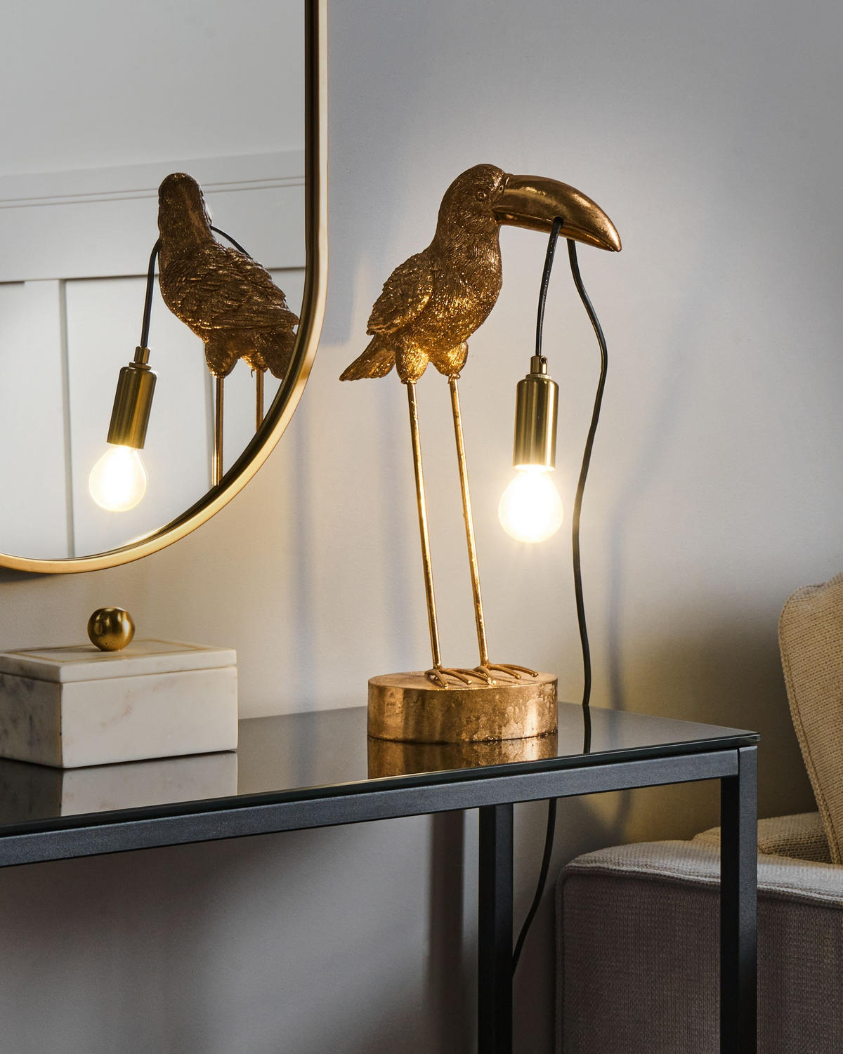 TISCHLAMPE Tukan Gold Aracari - Messingfarben/Goldfarben, Kunststoff (15/24/42cm) - Beliani