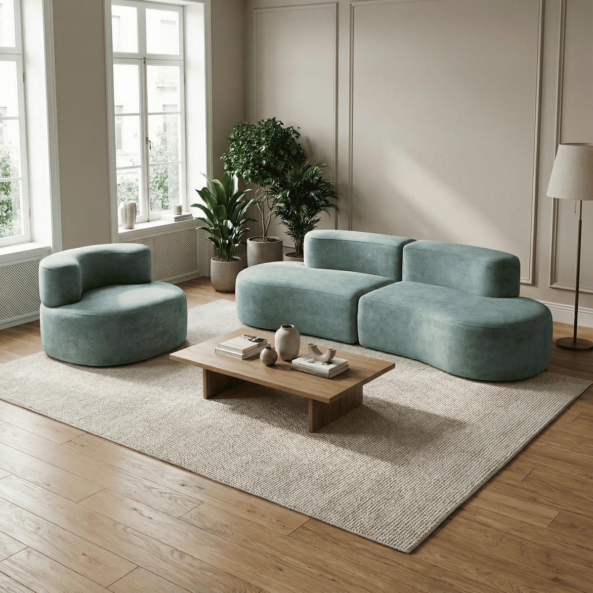 SITZGARNITUR Lounge Sofa und Sessel Salbei - Salbeigrün, Textil (240/75/102cm) - COCO Living