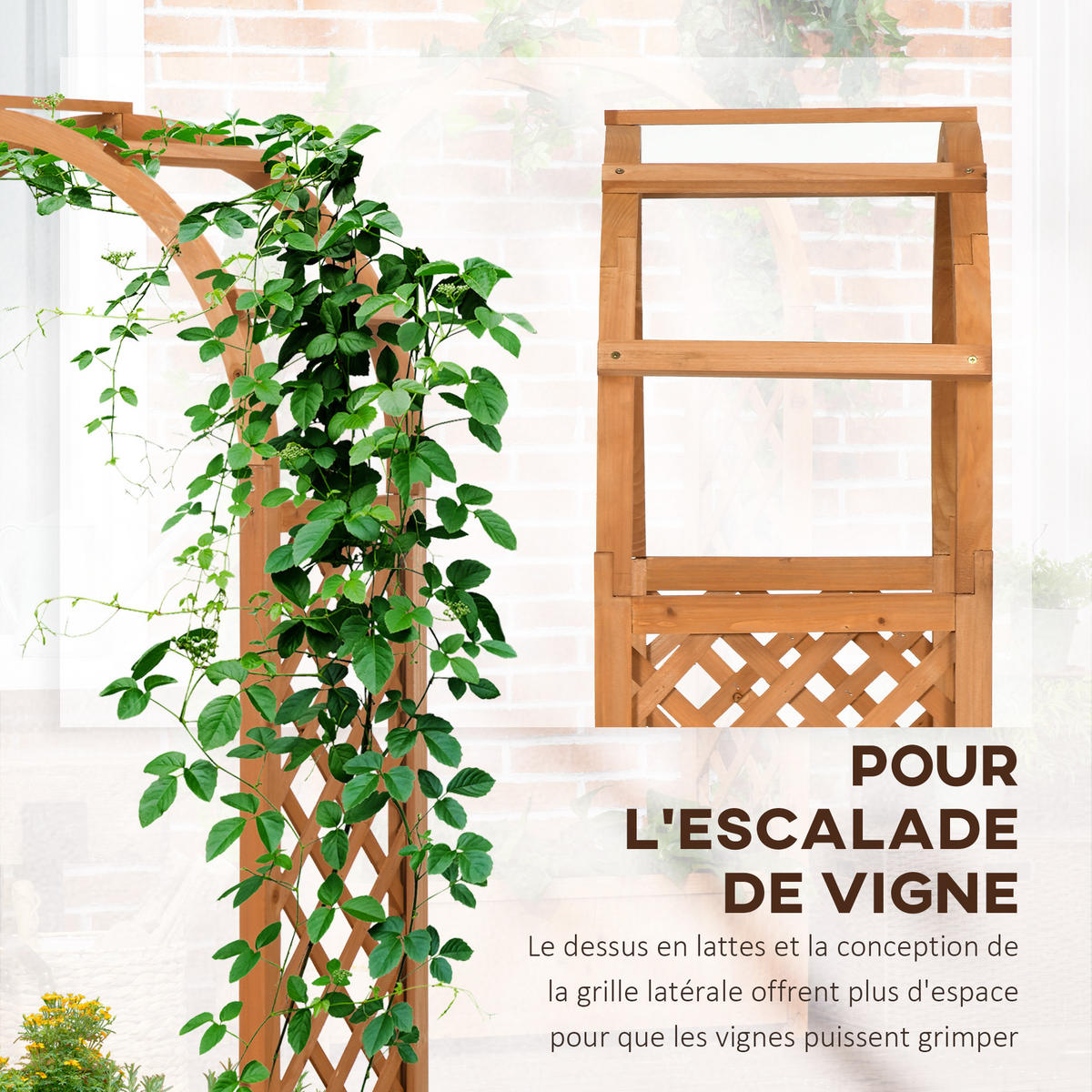 HOCHBEET DE-12124 mit Rankgitter 83/36/152 cm mit Lattenboden Natur - Braun, Holz (83/152/36cm) - ComfortXL