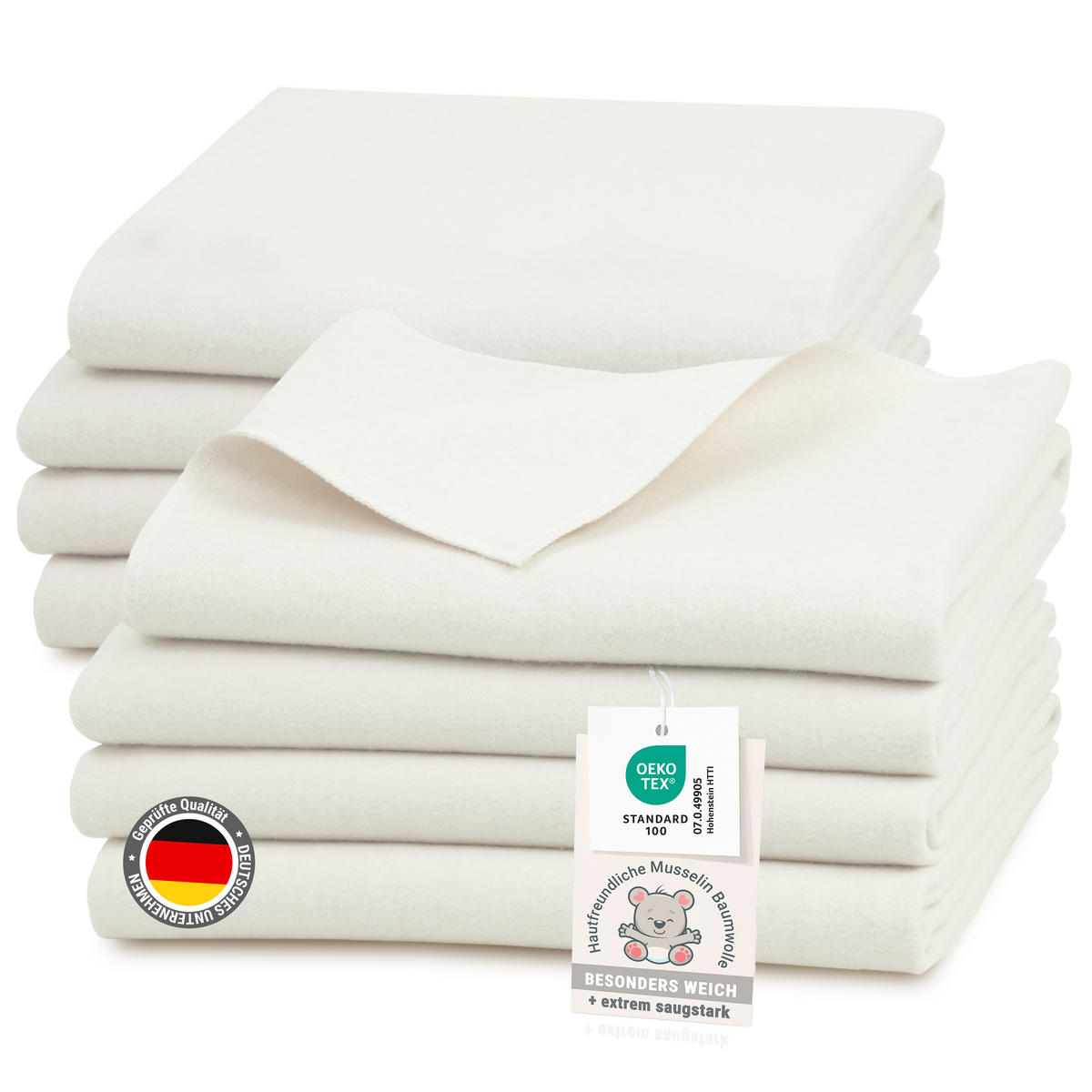 SPUCKTÜCHER, 8er-Set, 80x80 cm, 100% Baumwolle, Weiß - Weiß, Textil (80/80cm) - Zollner