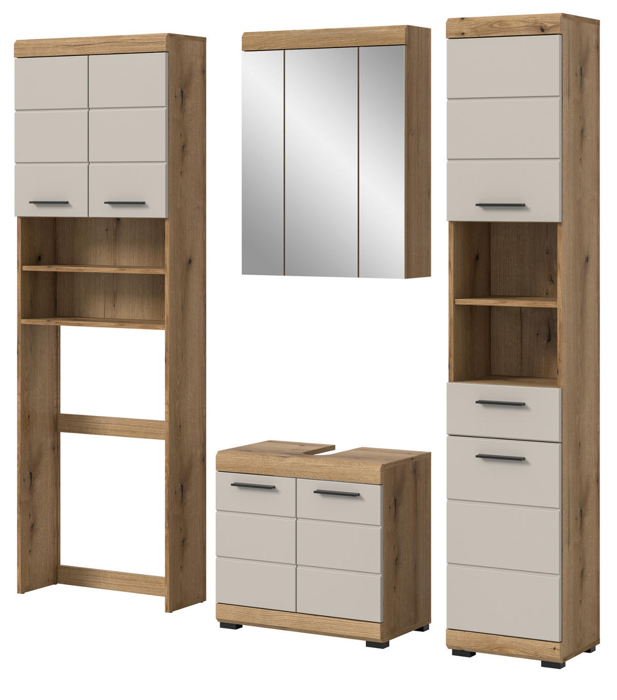 BADMÖBEL-SET Sand Kaschmir, Eiche Evoke, Badkombination 190 4-teilig - Kaschmir/Eichefarben, Glas/Holzwerkstoff (190/191/34cm) - Inn.Furn