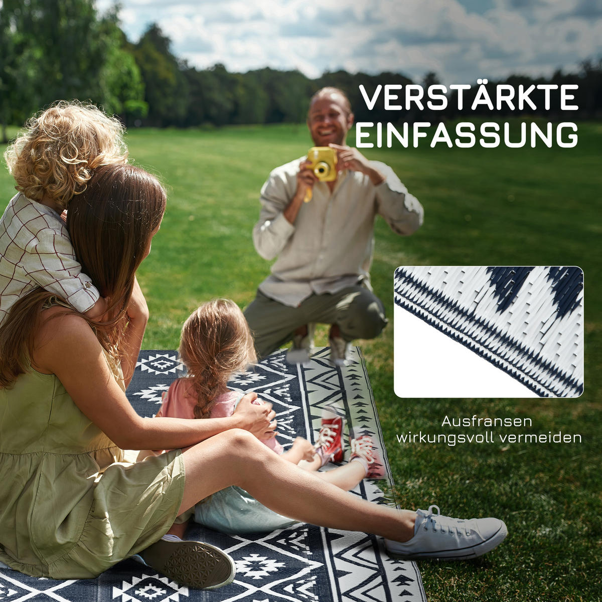 OUTDOORTEPPICH, Kunststoff, Blau+Weiß - Blau/Weiß, Kunststoff (274/182cm) - Outsunny