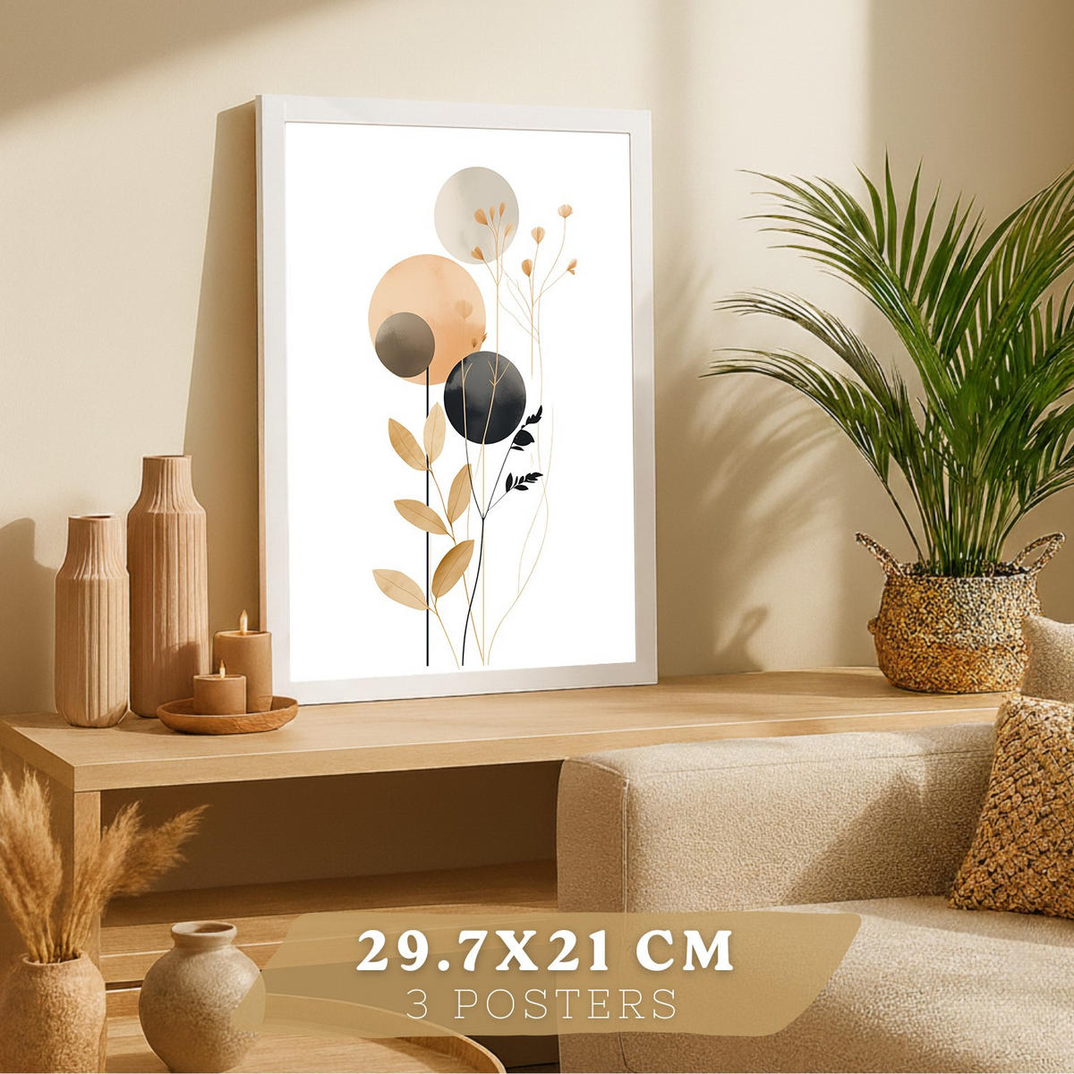 PLAKAT Sada 3 Tvary květů A3 Bílý rám - bílá, papír (29.7/1/42cm) - Nacnic