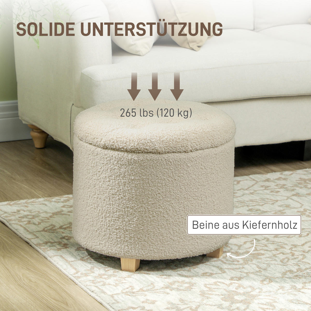 HOCKER, Holzrahmen Ø45 x 41 cm Cremeweiß - Weiß, Kunststoff (45/41/45cm) - HOMCOM