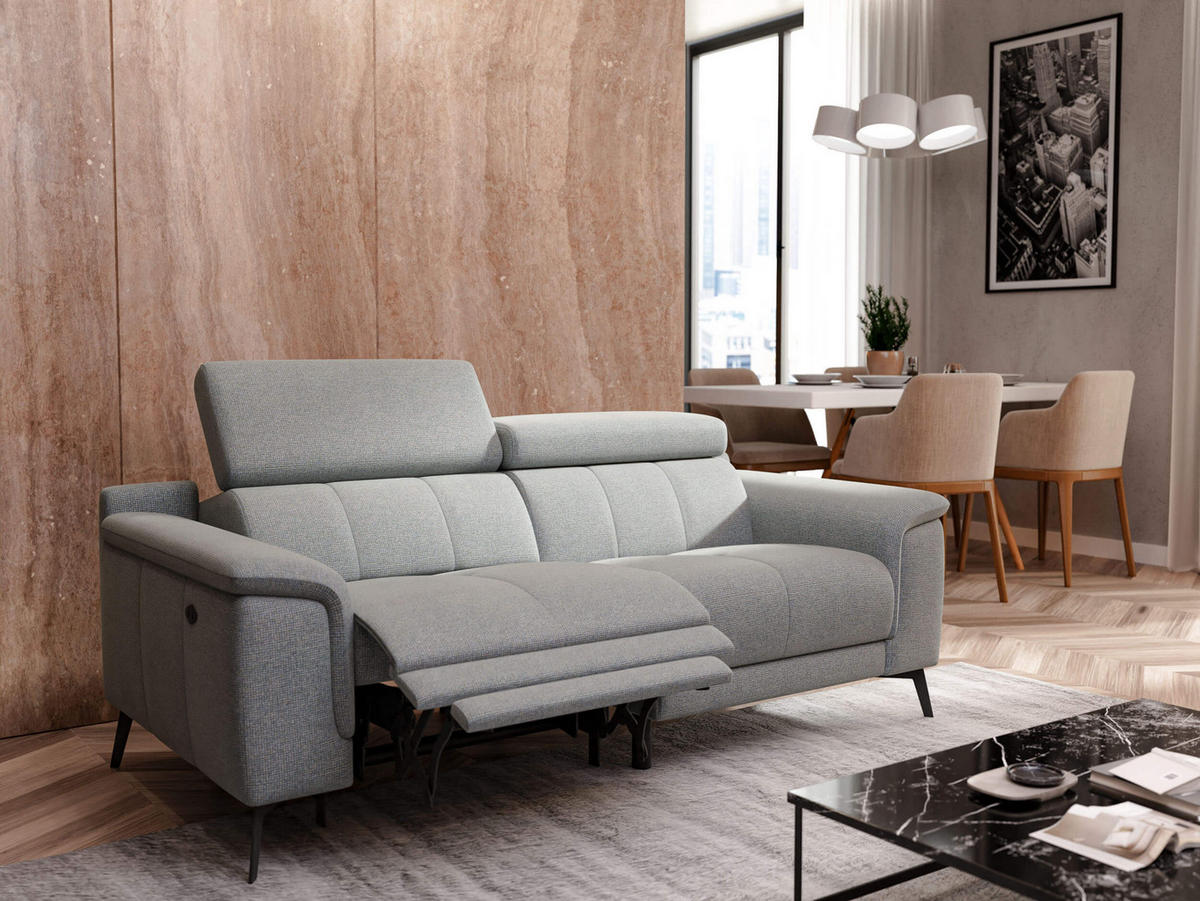 RELAXSOFA FIERO 3-Sitzer mit 1 Relaxfunktion, silberfarben - Silberfarben/Schwarz, Holzwerkstoff/Textil (212/82/103cm) - Courtois Laville
