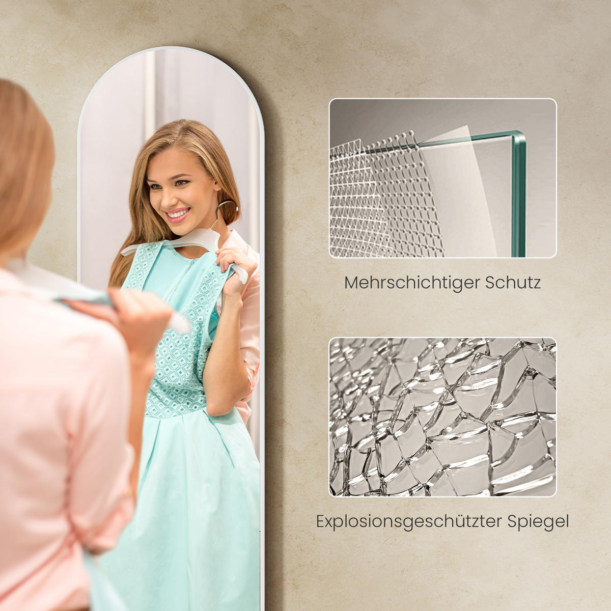 STANDSPIEGEL mit Rahmen Gehärteter Silberspiegel Weiß 140/40 cm - Weiß, Glas/Metall (40/140/140cm) - EMKE