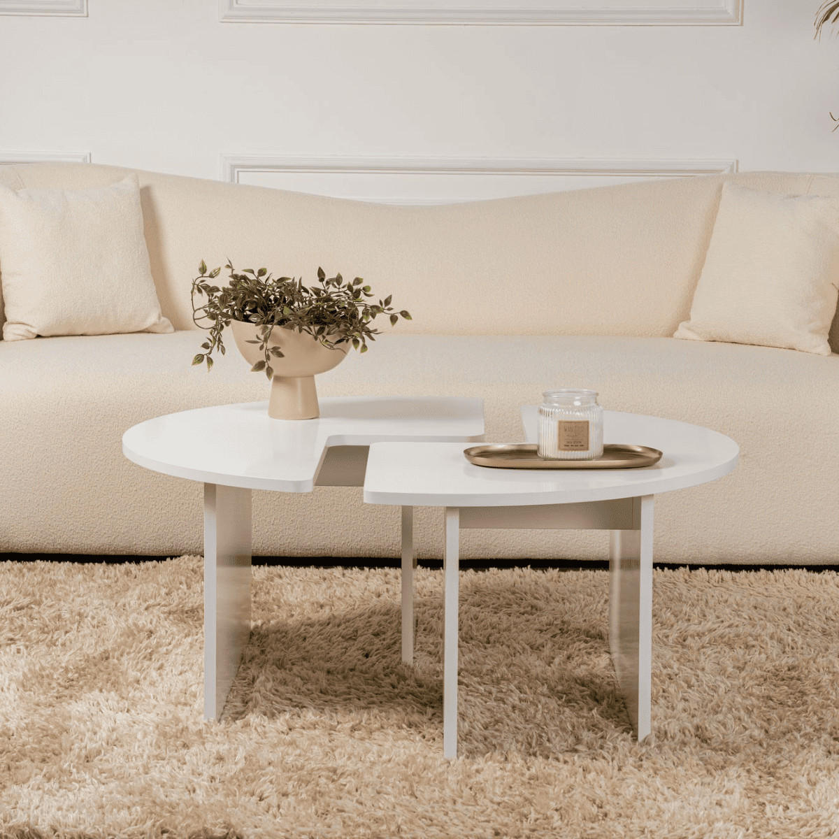 COUCHTISCH (2er-Set) moira 90/90/41 cm - Weiß, Holzwerkstoff (65/90/41cm) - Calicosy
