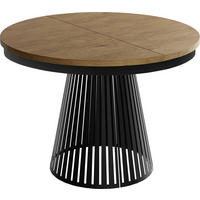 ESSTISCH Naro rund ausziehbar mit Schwarzem Lamellen-Metallgestell, Eiche Braun Rustikal 100-180/100/76 cm - Alteiche/Schwarz, Holzwerkstoff/Metall (100/176/76cm) - WFL GROUP