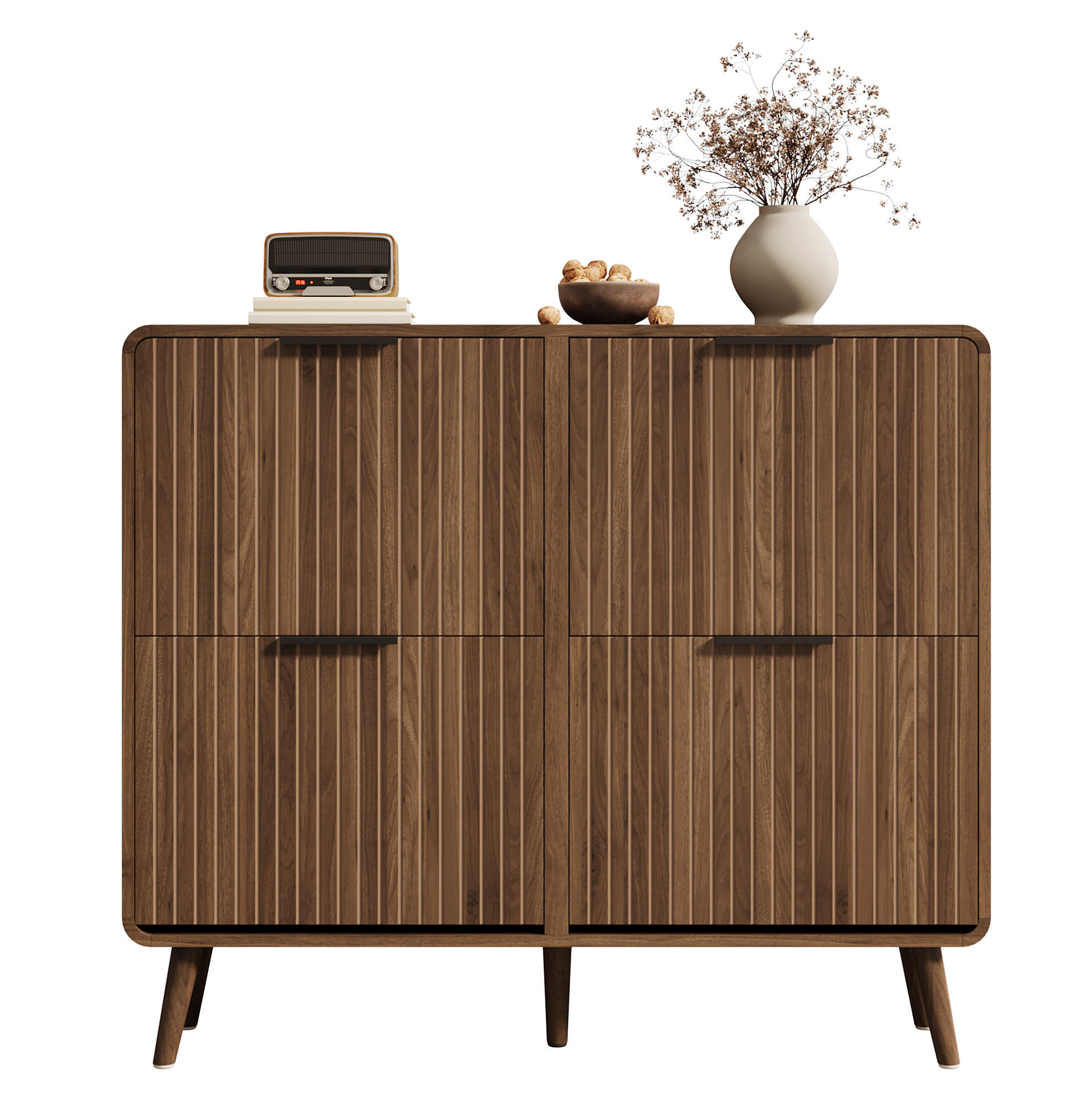 SCHUHSCHRANK aus MDF 105x24x90cm in Nussbaum mit Klapptüren - Nussbaumfarben, Holzwerkstoff (105/90/24cm) - Modfu